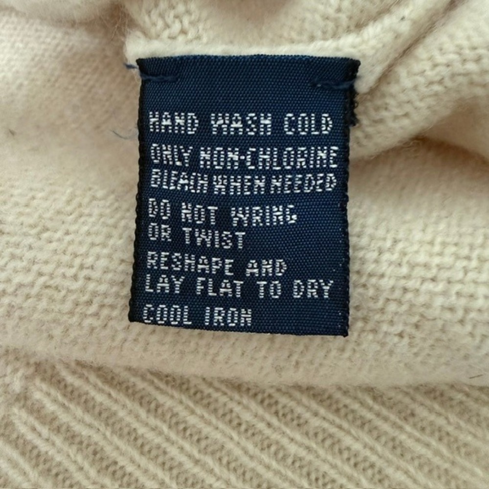 VINTAGE Polo Ralph Lauren 100% Lambswool Polo Sweater Italian Yarn Cream Large - Picture 6 of 11